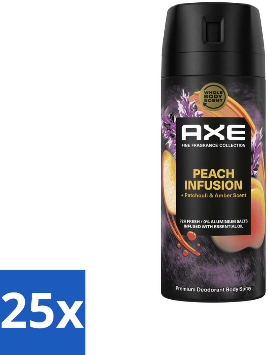 25 x Axe – Deodorant – Peach Infusion – 150 ml - Axe Peach Infusion - Deodorant Bodyspray - Frisheid - Lichaamsgeur - Patchoeli
