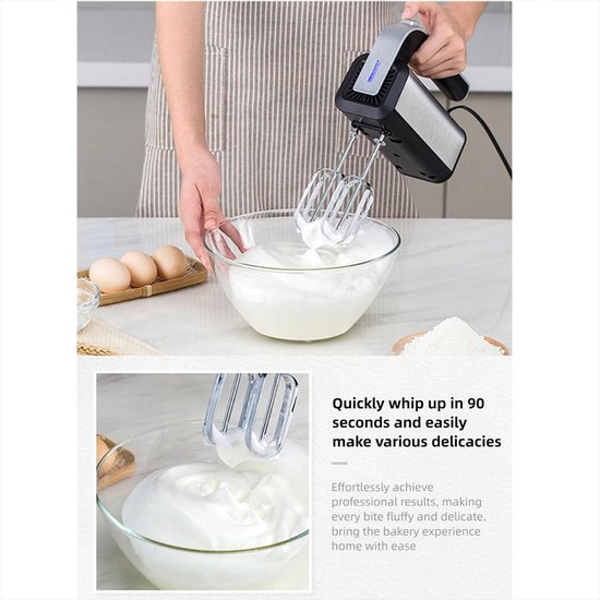 Elektrische Handmixer - Keuken Mixer - Bakken en Mixen - 800W Krachtige Motor - 21x20.5x9.5 cm - Zwart — afbeelding 2