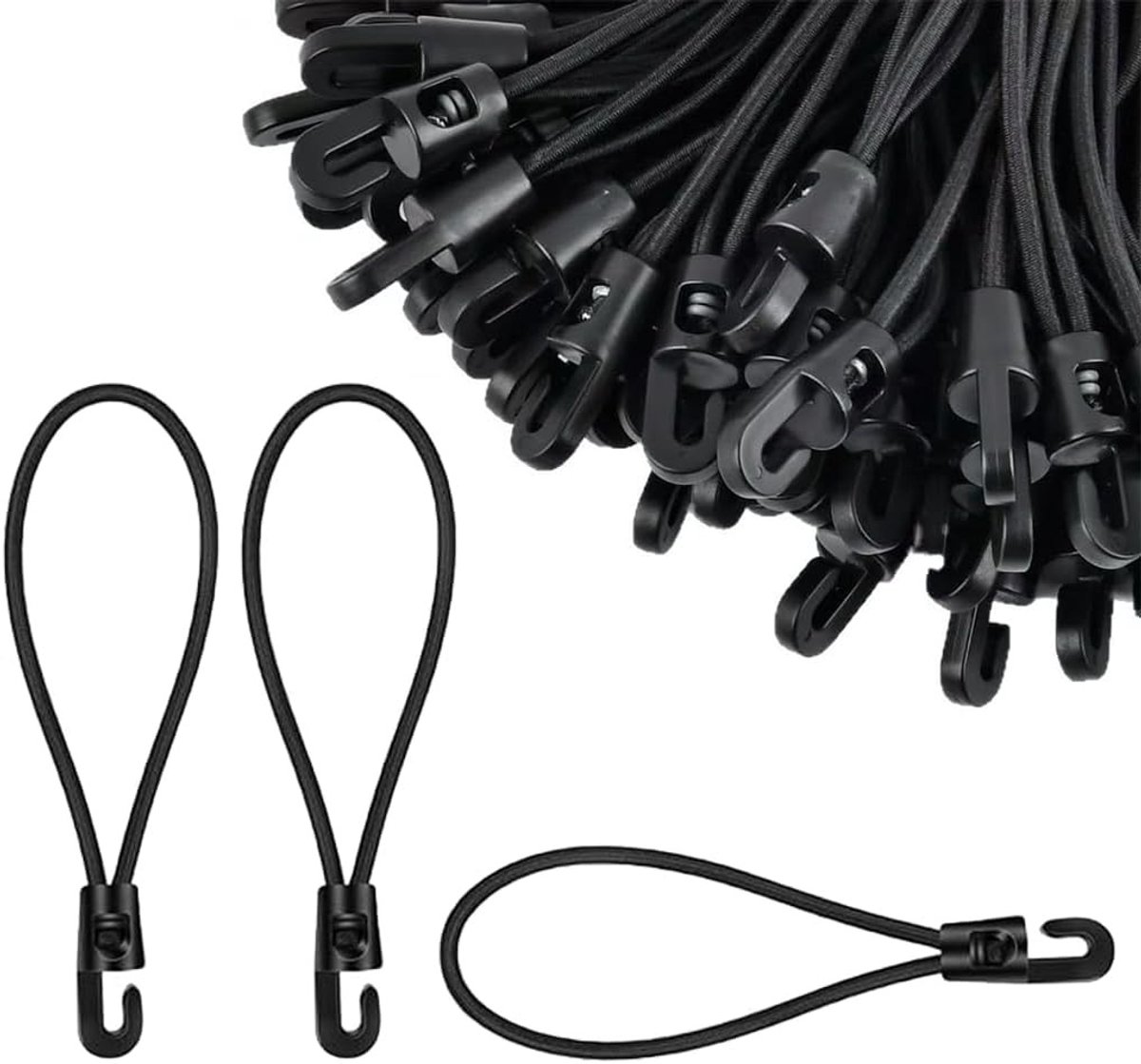20 stuks elastische spanbanden met haken voor bevestiging van zeilen, tenten en campinguitrusting - robuust en veelzijdig in zwart