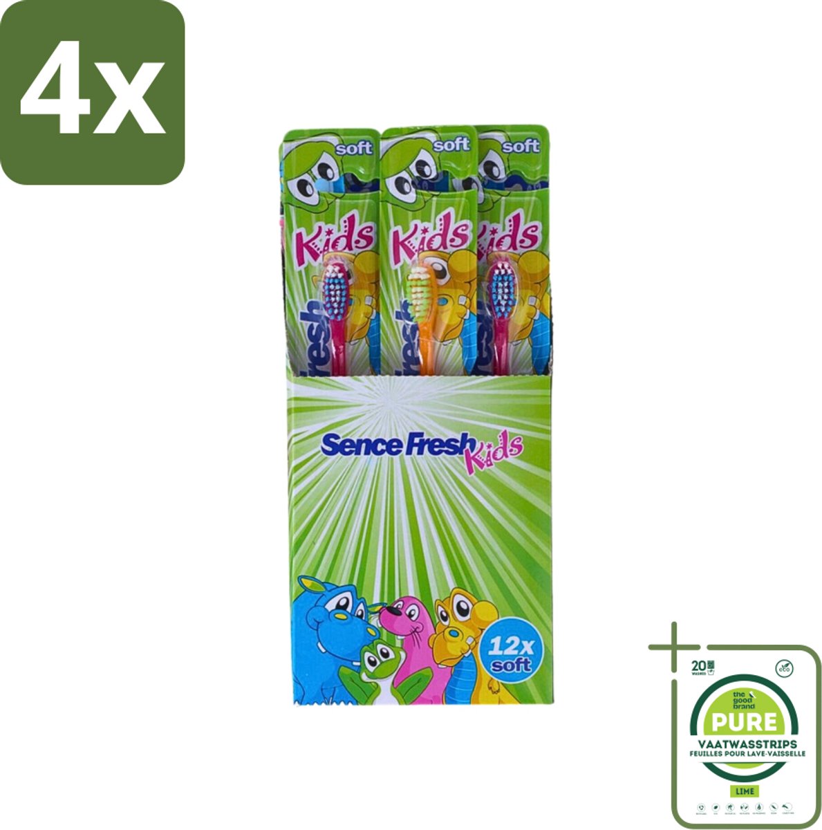 Sence - Fresh Kids Soft - Tandenborstels - Zacht - 12 Tandenborstels - Voordeelverpakking - 4 stuks - Tandenborstel kind - Zachte tandenborstel