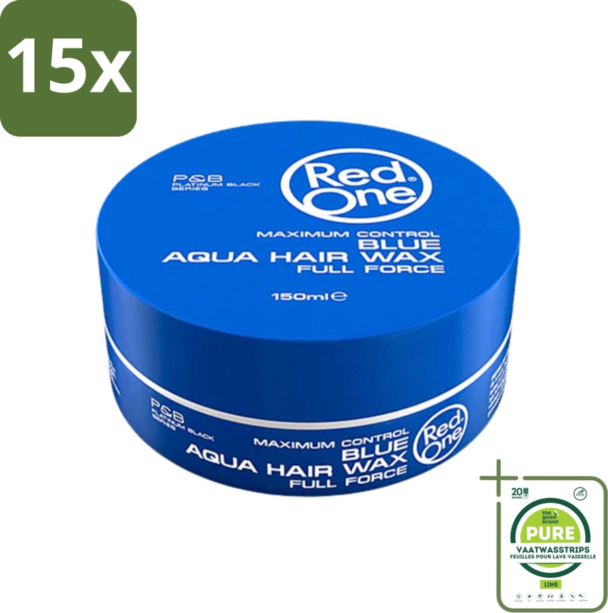 15 x Red One - Haarwax - Blue - Aqua Hair Wax - Voor Sterke Hold & Glanzende Finish - 150 ml - Grootverpakking - Haarwax - Hold - Glans - Styling - Waterbasis