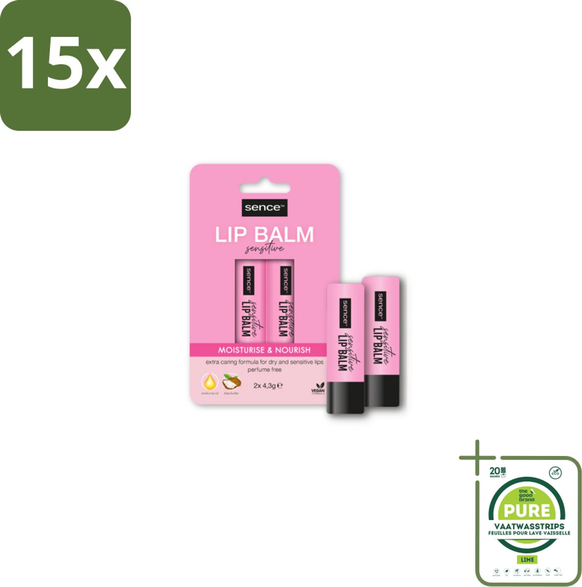 15 x Sence Lippenbalsem Sensitive 2 stuks per verpakking - Grootverpakking - Lippenbalsem - Voedend Lippenbalsem - Hydraterend Lippenbalsem - Droge Lippen - Gezonde Lippen