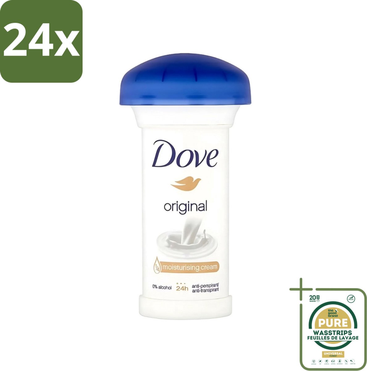 Dove - Deodorant - Roll-on - Original - Frisse geur en bescherming - 50 ml - Voordeelverpakking - 24 stuks - Okselbescherming - Zweetgeur