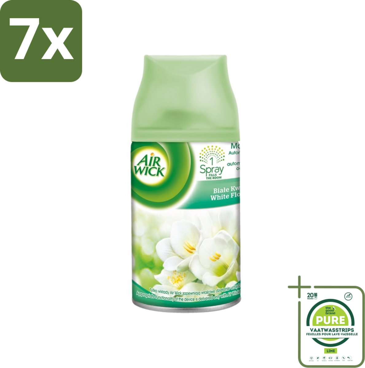 7 x Air Wick - Luchtverfrisser Navulling - Jasmijn & Witte Bloemen - Automatische Spray - 250 ml - Grootverpakking - Jasmijn En Witte Bloemen - Luchtverfrisser - Geurverspreiding - Automatische Spray - 24/7 Odour Stop Technology