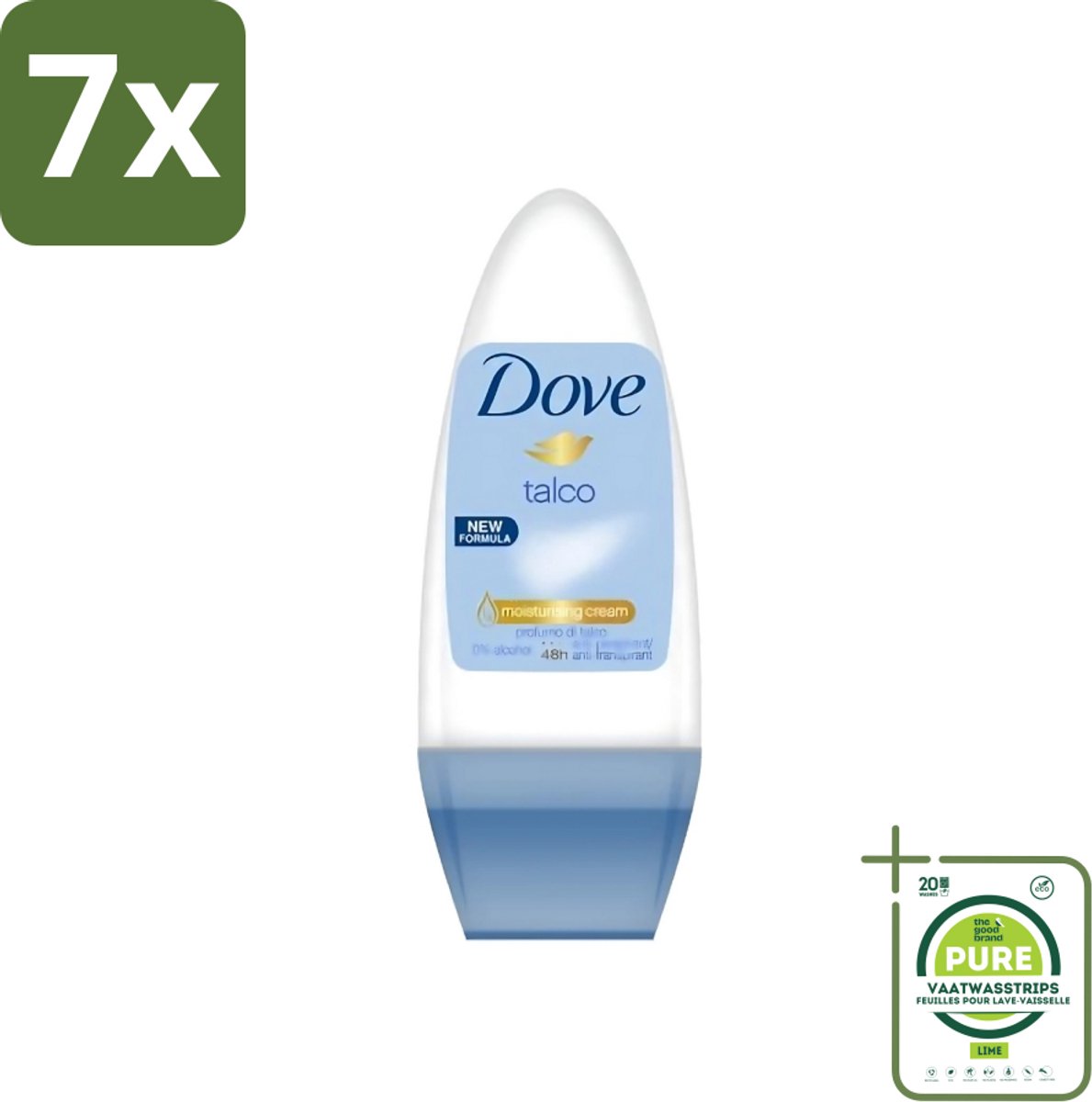 7 x Dove - Deodorant - Roll-on Talco - Subtiele en zachte geur - 50 ml - Grootverpakking - Dove Talco Roll-on - Talco Deodorant - Roll-on Deodorant - Talco Deodorant 50 Ml - Alcoholvrije Deodorant