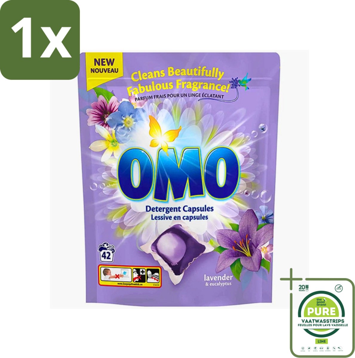 1 x Omo - Wascapsules - Lavendel & Eucalyptus - Krachtige geur - 42 Capsules - Wascapsules Lavendel En Eucalyptus - Geleid Wasmiddel - Gebruik Van Wascapsules - Was Voor Gekleurde Kleding - Geur Van Lavendel En Eucalyptus