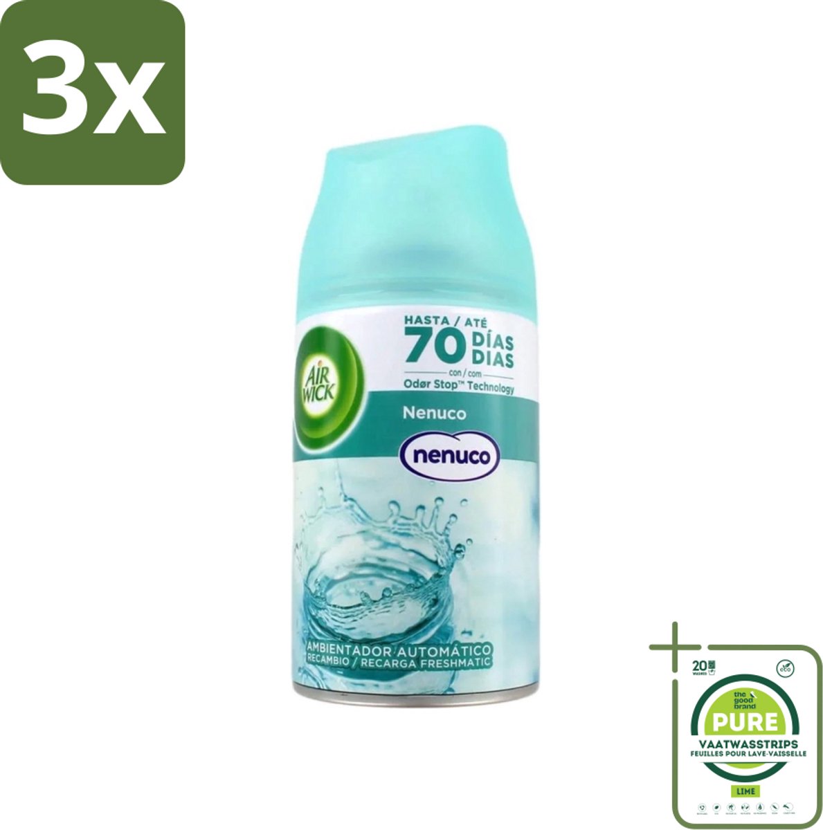 3 x Air Wick - Luchtverfrisser Navulling - Nenuco - Automatische Spray - 250 ml - Grootverpakking - Nenuco Geur - Luchtverfrisser - Automatische Spray - Geurverspreiding - Geurneutralisatie