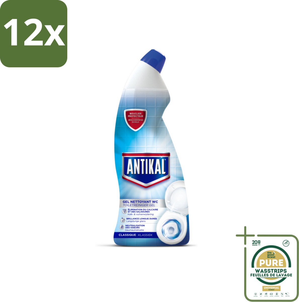 Antikal WC Gel 750 ml - Voordeelverpakking - 12 stuks - Frisheid - Geurcontrole
