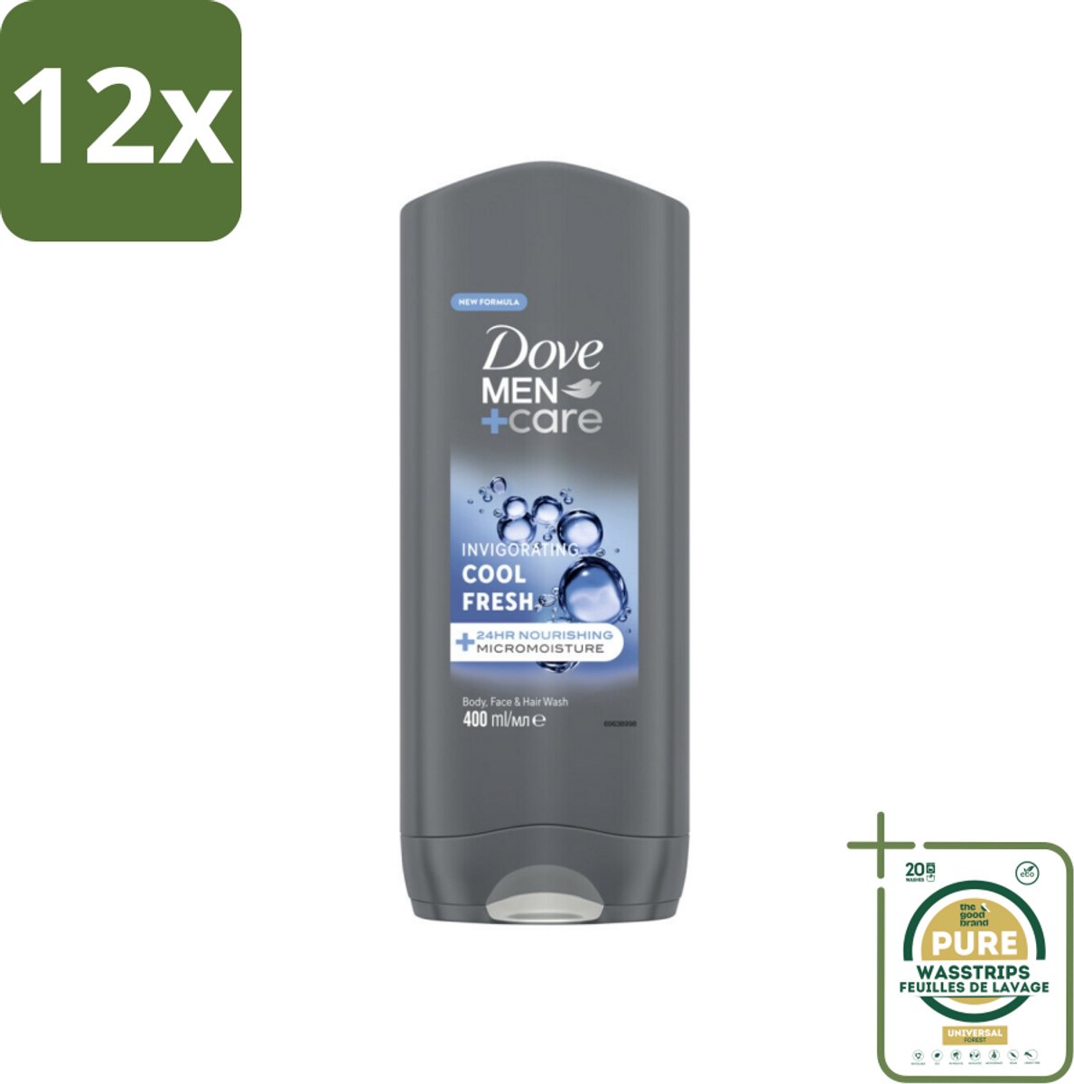 Dove - Douchegel - Men+ Care Cool Fresh - Verfrissend en energiegevend - 400 ml - Voordeelverpakking - 12 stuks - Hydraterende douchegel - Micro moisture technologie