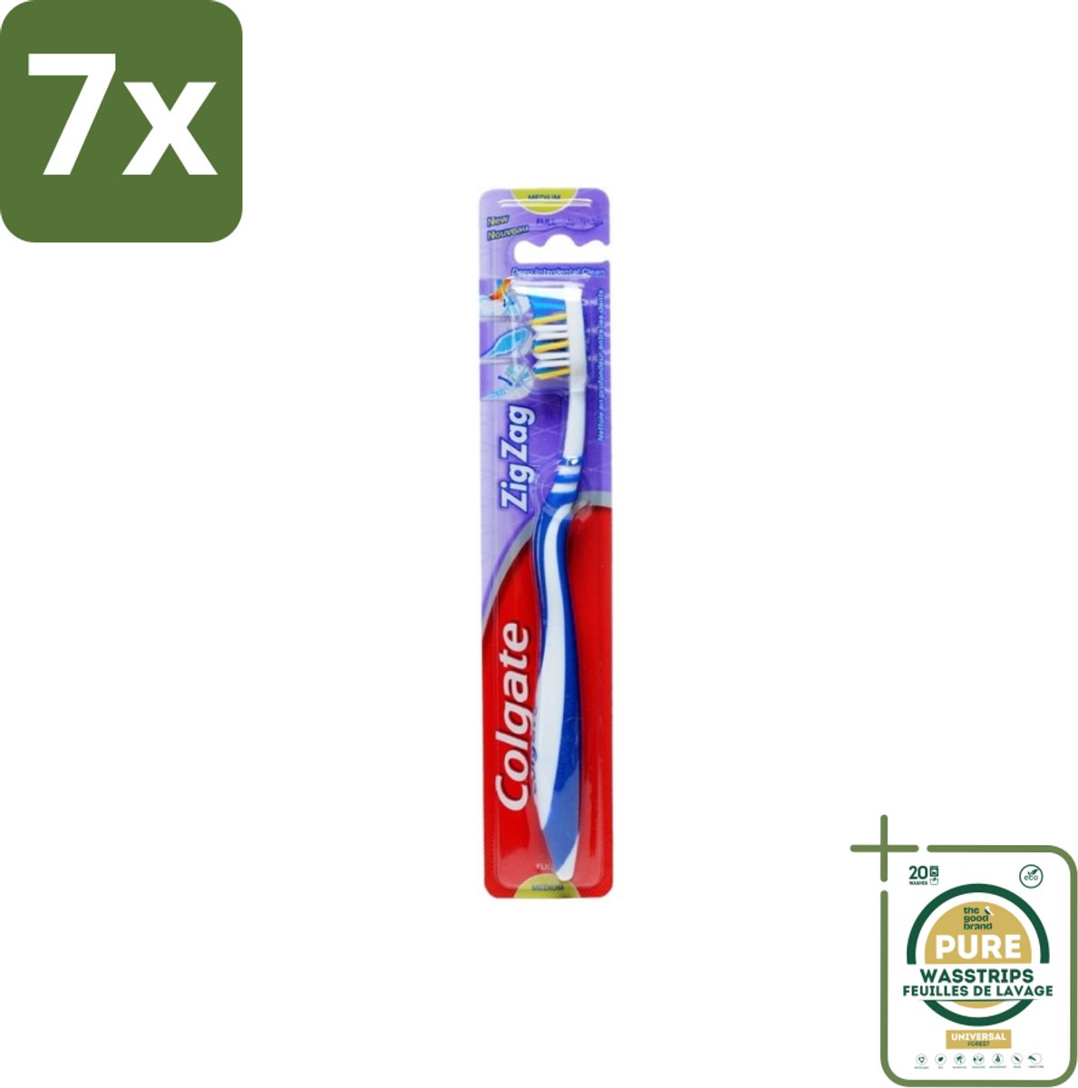 7 x Colgate - Tandenborstel - ZigZag Medium - 1 Tandenborstel - Grootverpakking - Tandenborstel - Reiniging - Tandplak - Mondhygiëne - Zigzag Borstelharen
