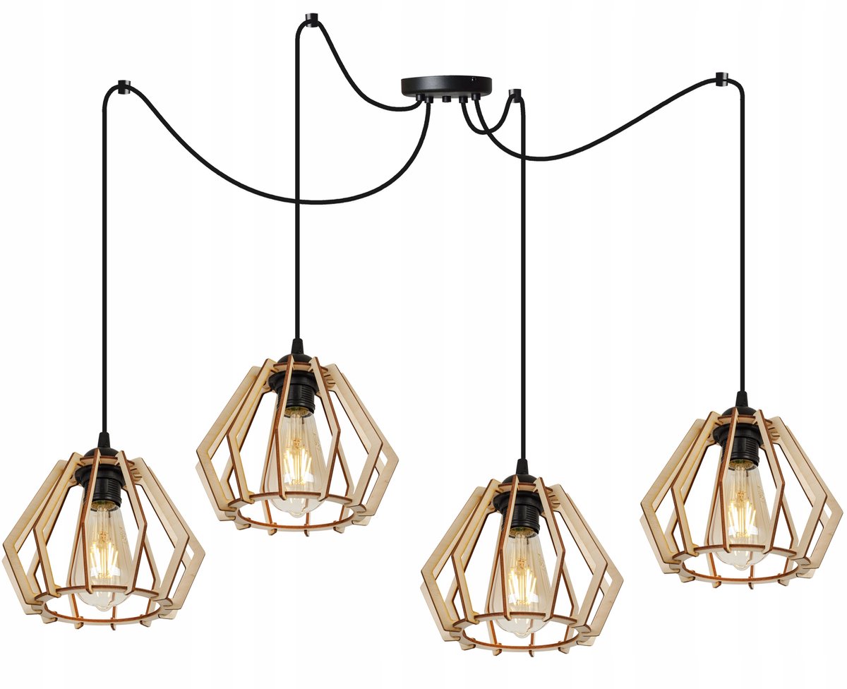 Merkloze Houten Hanglamp - Stijlvolle Spider Design