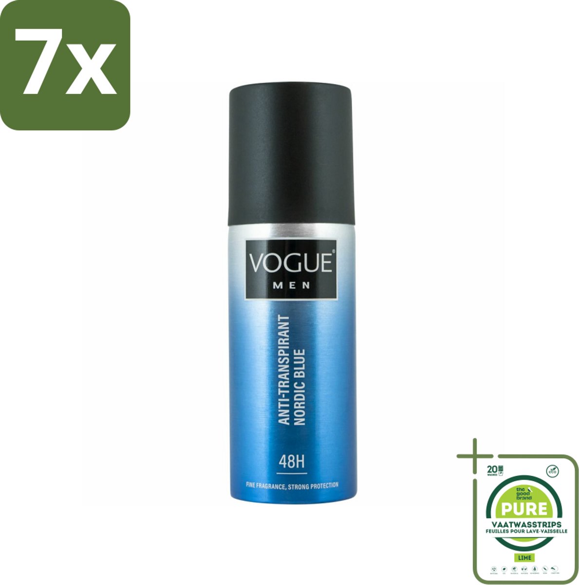 7 x Vogue Anti-Transpirant Nordic Blue 150 ml - Grootverpakking - Anti-transpirant - Deodorant Spray - Zweetvermindering - Frisheid - Geur