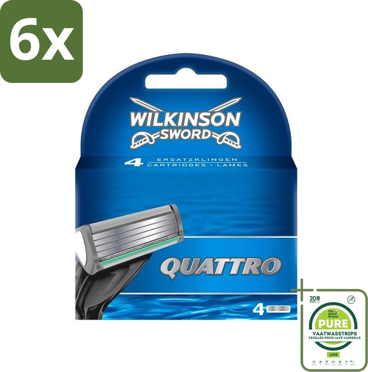 Wilkinson - Navulmesjes Quattro - Met Precisietrimmer - 4 scheermesjes - Voordeelverpakking - 6 stuks - Scheermesjes - Navulmesjes