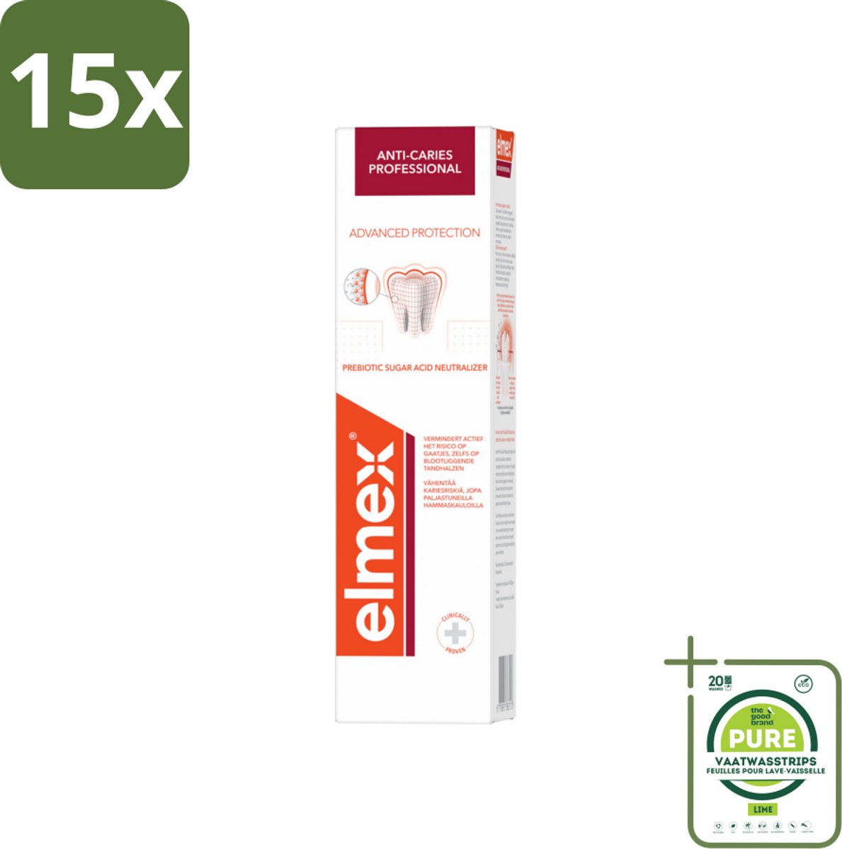 15 x Elmex Tandpasta Anti-Cariës Professional Advanced Protection 75 ml - Grootverpakking - Anti Cariës - Tandpasta - Gaatjes - Suikerzuur Neutralisator - Plaque