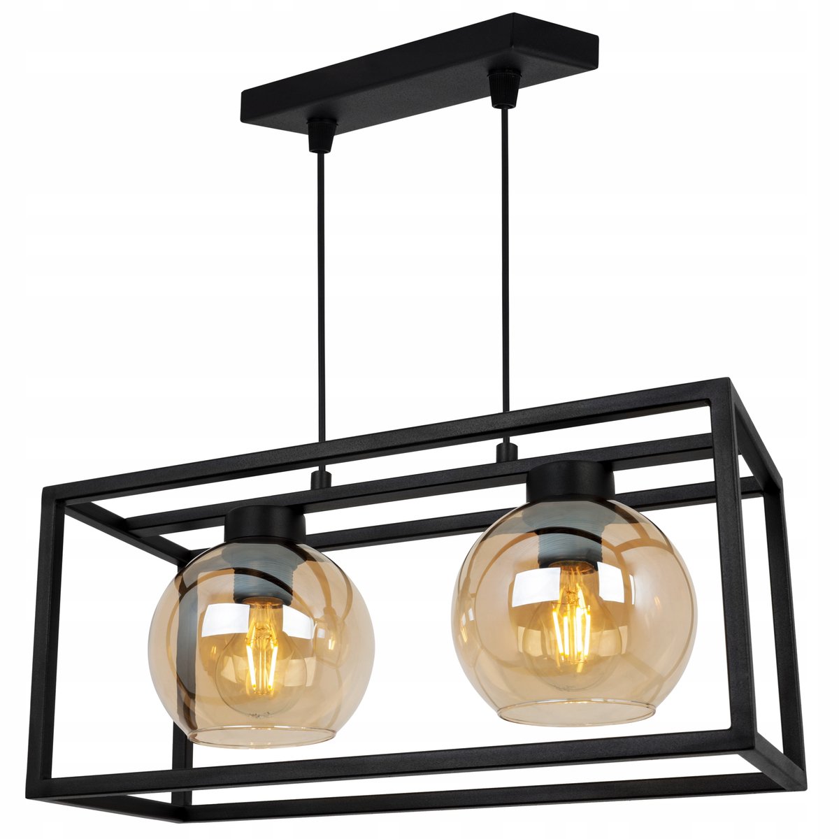 Elegante Hanglamp met Glazen Bol - Zwart/Amber