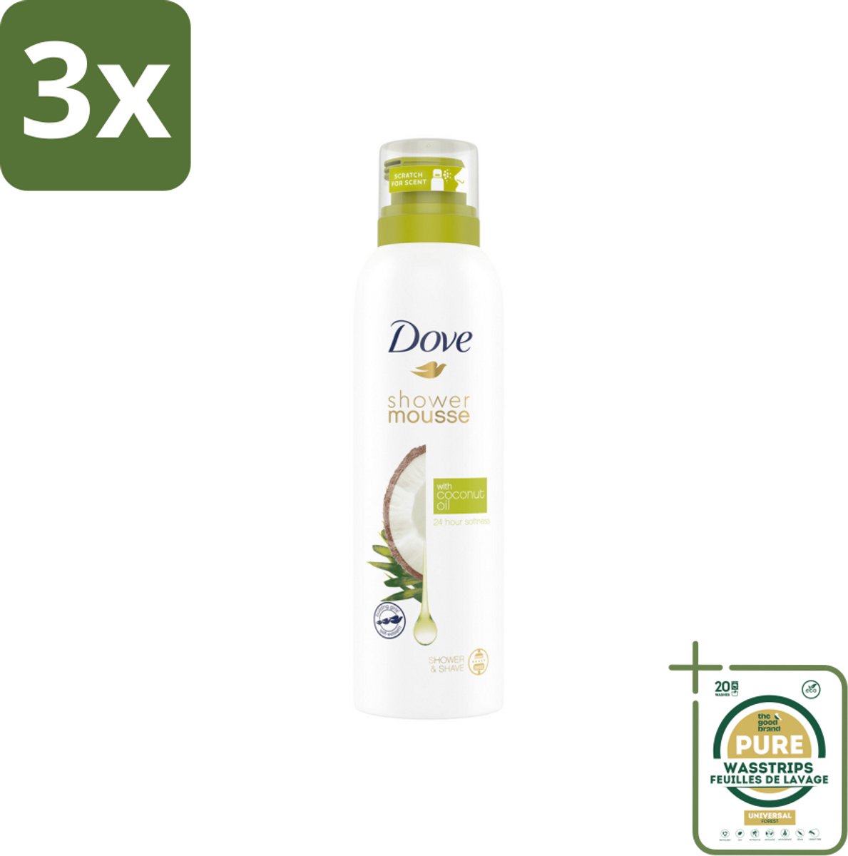 3 x Dove Shower Foam Coconut Oil 200 ml - Grootverpakking - Douche Mousse - Kokosolie Douche - Huid Verzorging - Scheerervaring - Wellness Douche