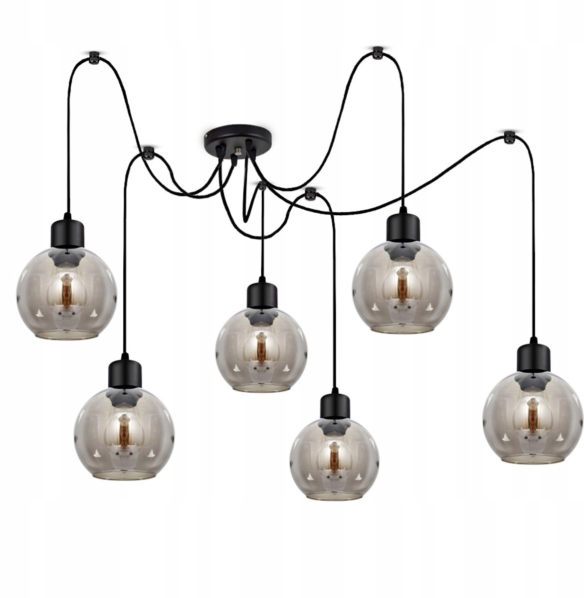 Moderne Glazen Hanglamp Spider met 6 Kappen - Keuze uit Aluminium, Helder, Honing