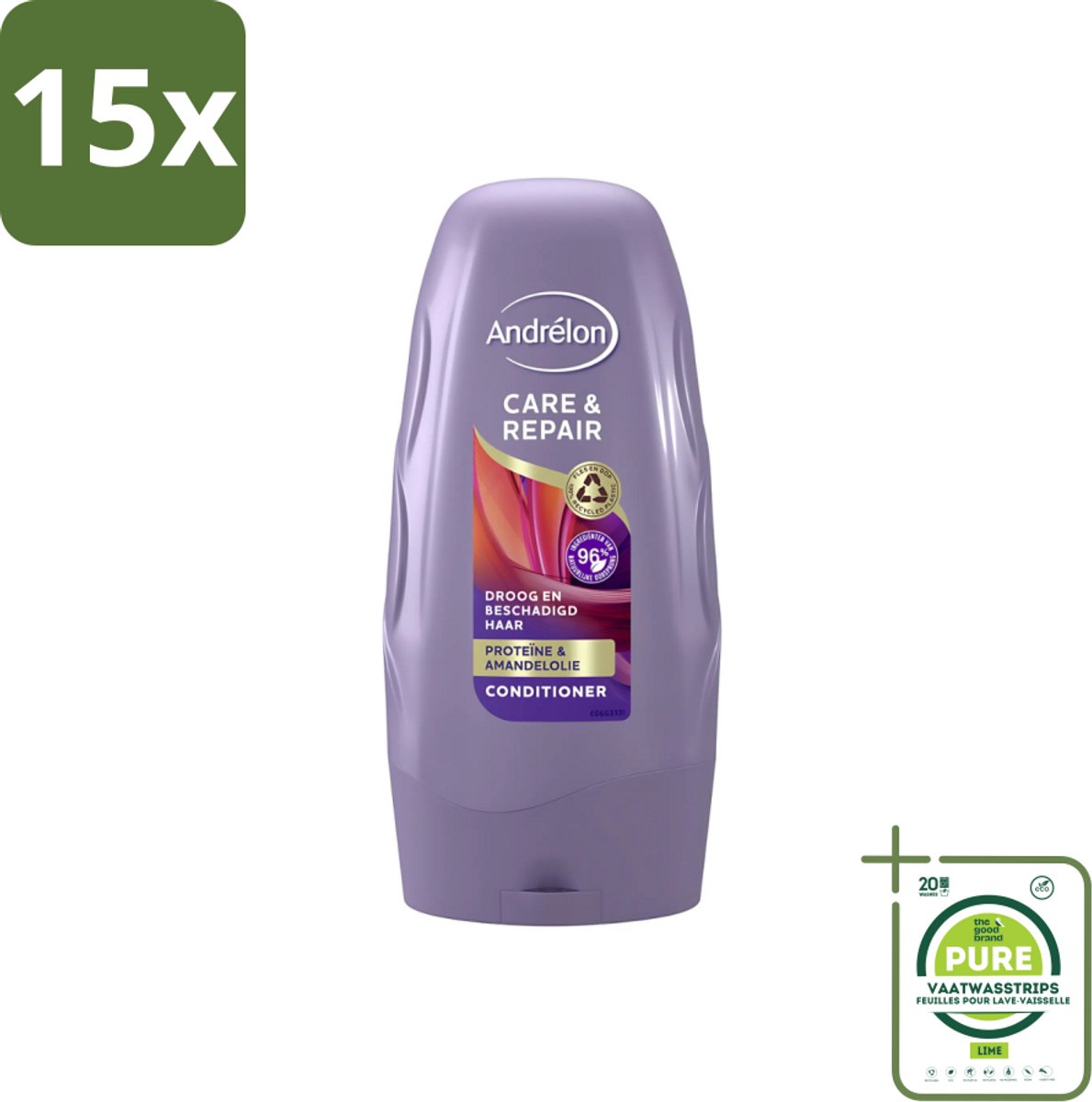 15 x Andrélon - Care & Repair - Conditioner - Voor Beschadigd Haar - 250 ml - Grootverpakking - Herstel Beschadigd Haar - Voeding Haar - Proteïne Haar - Amandelolie Haar - Droog Haar