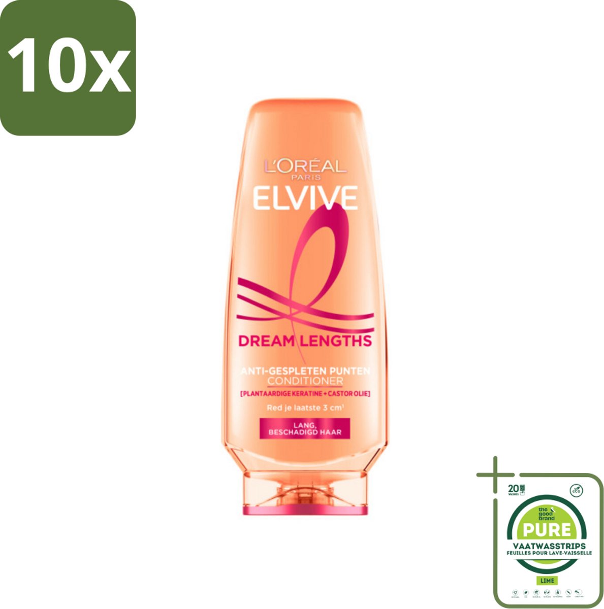 10 x L'Oréal Elvive Dream Lengths Conditioner 200 ml - Grootverpakking - Lang Haar - Beschadigd Haar - Haar Herstel - Haar Verzorging - Haar Voeding