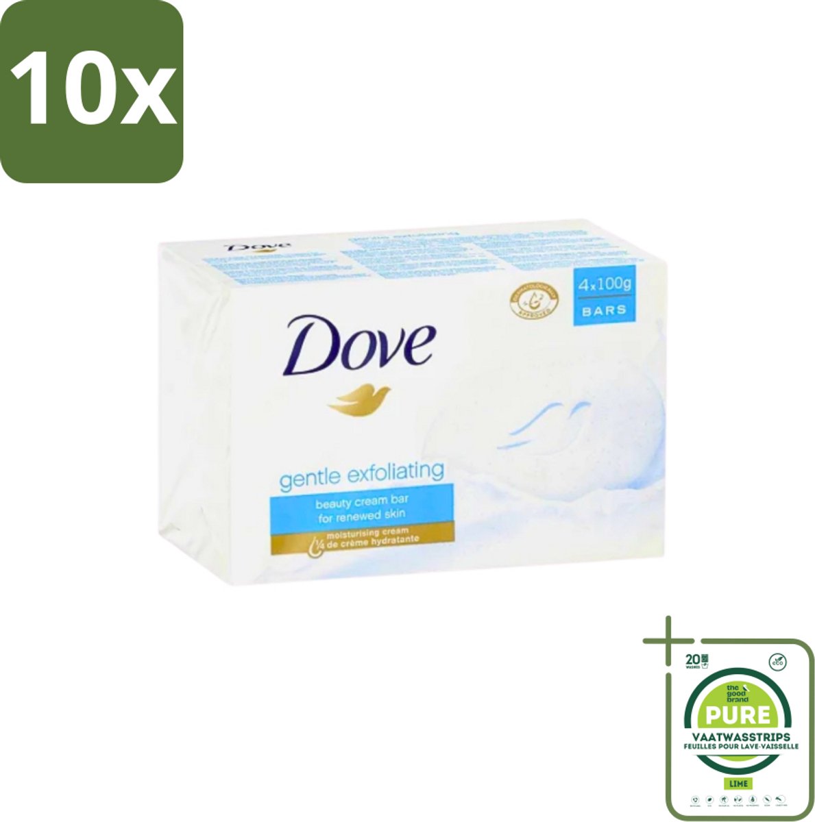 10 x Dove - Zeep - Gentle Exfoliating - Verfrissend - 4 x 100 g - Grootverpakking - Dove Beauty Bar - Exfolierende Zeep - Zachte Huid - Vochtige Huid - Huidverzorging