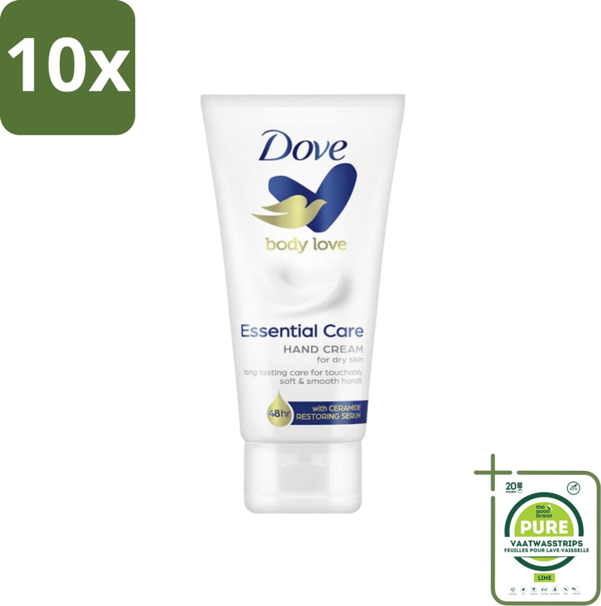 10 x Dove - Handcrème - Body Love Essential Care - Hydraterend - Droge huid - 75 g - Grootverpakking - Handcrème - Droge Huid - Hydraterende Crème - Huidbarrière - Handverzorging