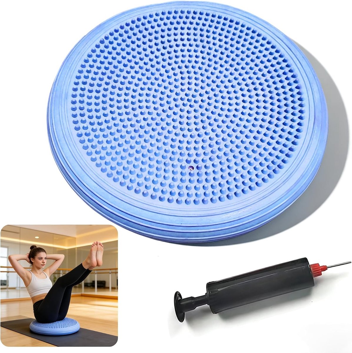 Extra Dikke Opblaasbare Balanskussen met Pomp, Stabiliteit voor Core en Actief Zitten, 34cm Yoga Schijf voor Volwassenen en Kinderen, Perfect voor Kantoor en Sensorische Activiteiten