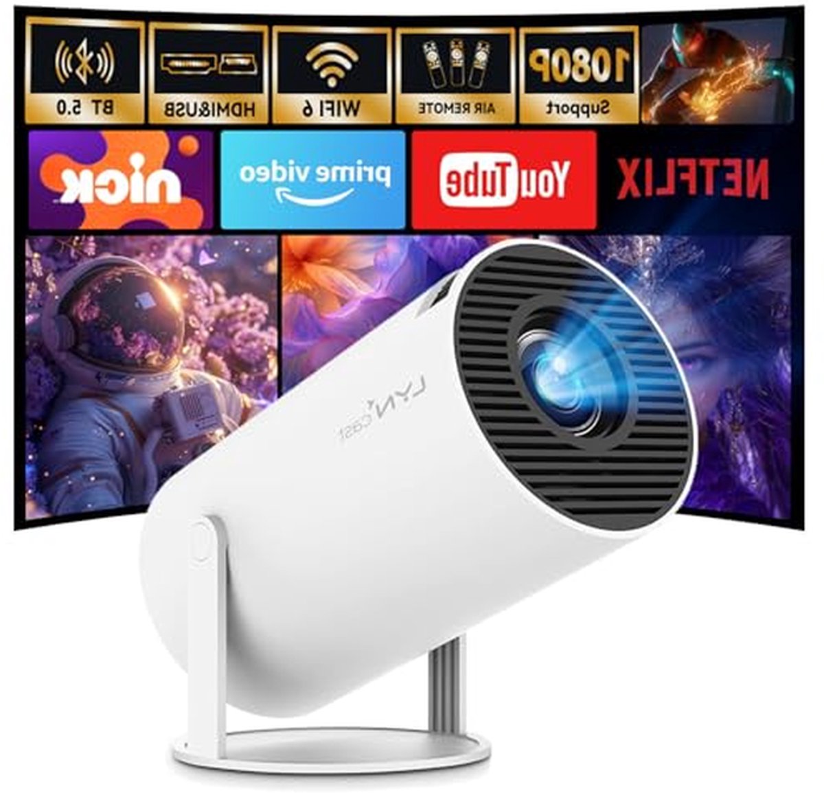 Mini Projector - Draagbare Beamer - Thuisbioscoop Creëren - Android 11 Wifi 6 - 130 Inch Scherm - Zwart