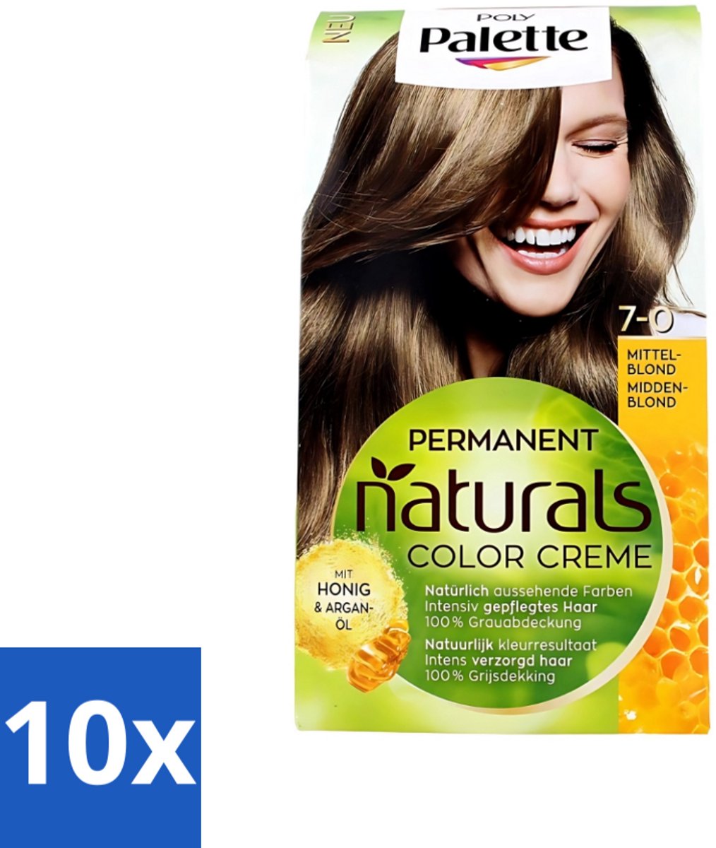10 x Poly Palette - Haarverf - Middenblond 7-0 - 115ml - Haarverf - Middenblond - Permanente Haarverf - Natuurlijke Kleur - Haar Verzorging