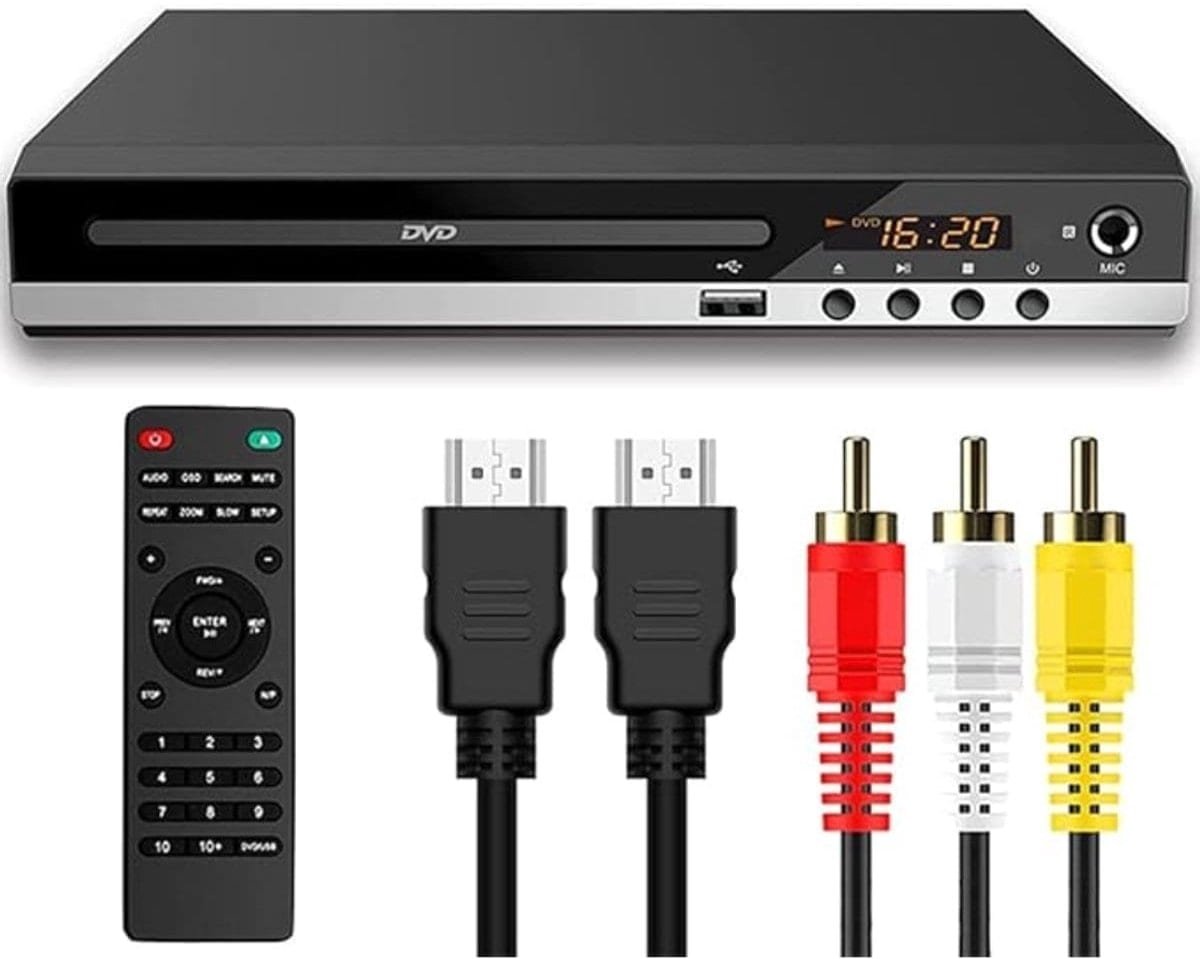 Klarven® DVD Speler Zwart - 1080P Full HD HDMI-kwaliteit - Regiovrij, USB-stick, Dolby Digital, afstandsbediening inbegrepen - B 22 x D 19 x H 4 cm