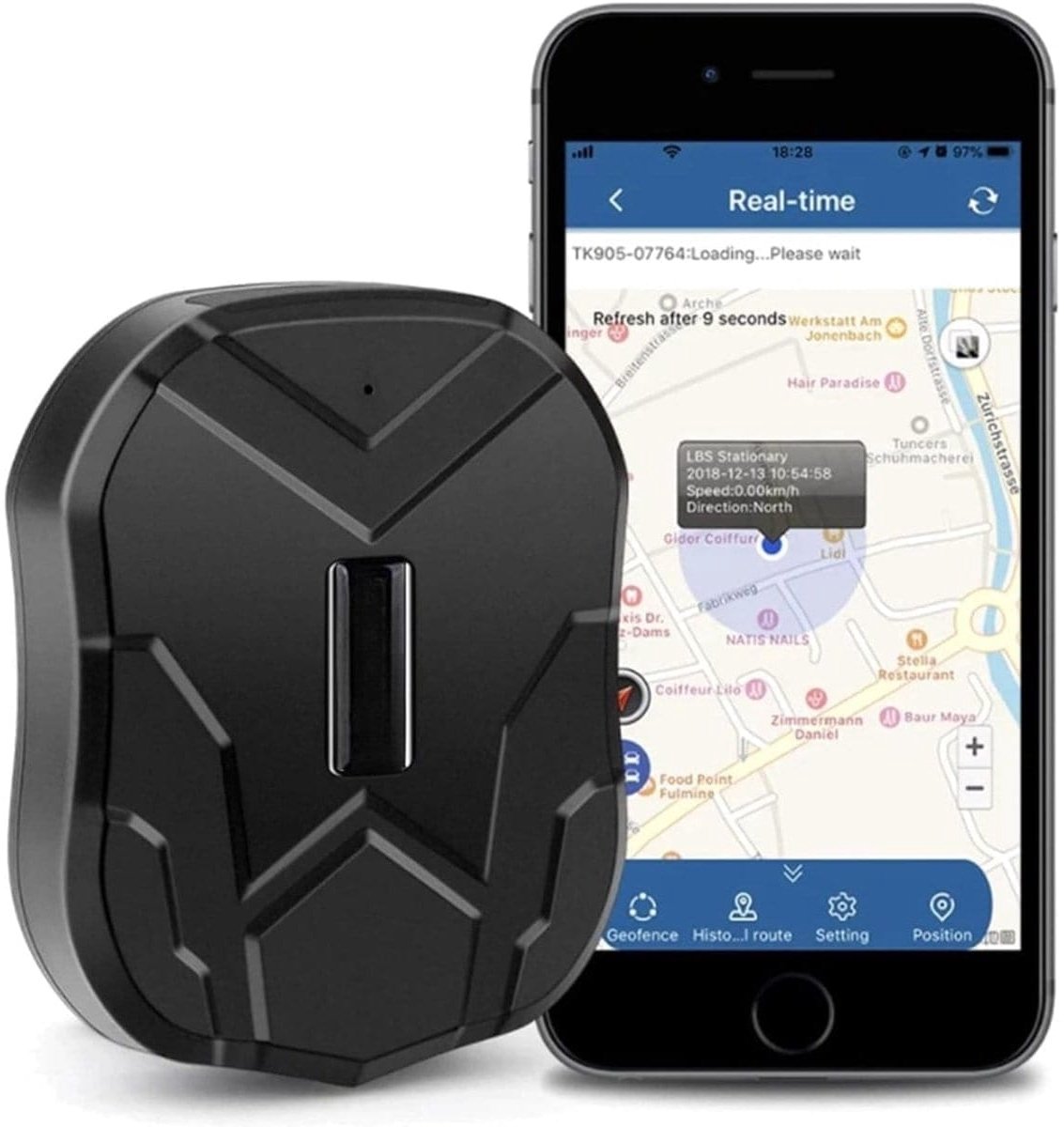 Klarven® GPS Tracker Auto Zwart - Geen abonnement, gratis app - Realtime tracking, magnetisch, geofence - 9 x 8 x 3 cm