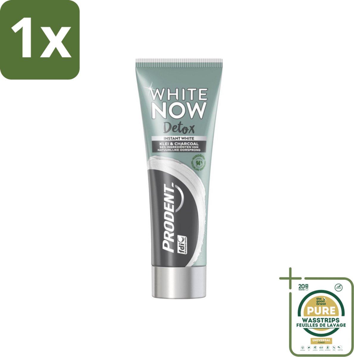 1 x Prodent - White Now - Tandpasta - Natuurlijke Ingrediënten - Klei En Houtskool - 75 ml- Tandpasta - Witte Tanden - Klei Tandpasta - Houtskool Tandpasta - Detox Tandpasta