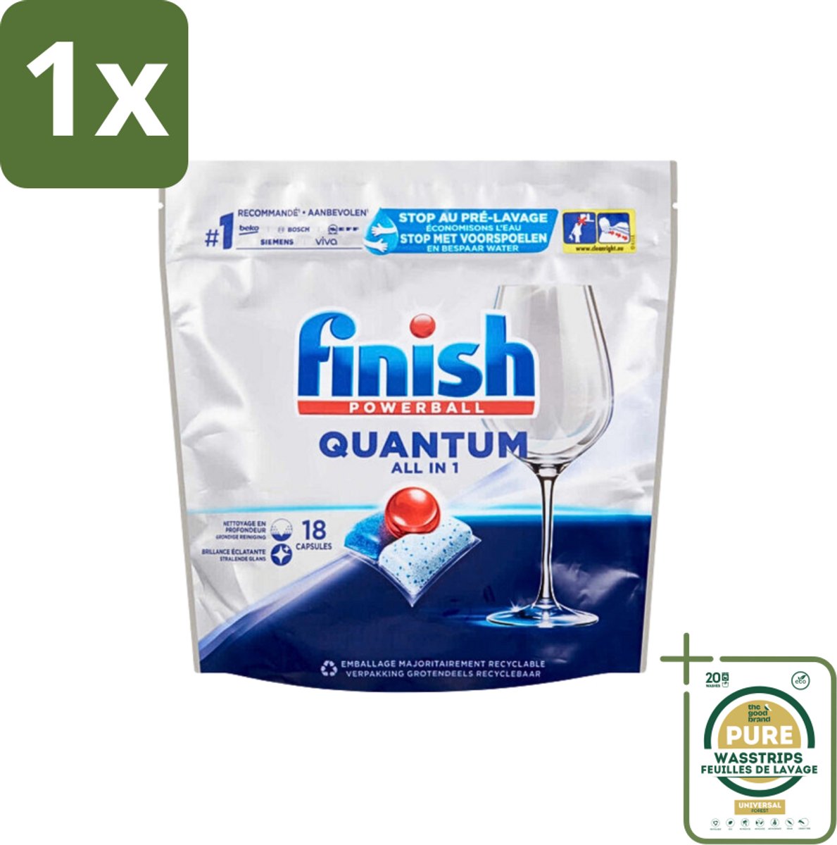 1 x Finish Powerball - Quantum All in 1 - Vaatwastabletten - Stralende Glans - 18 Tabletten- Vaatwasmiddel - Vaatwastablet - Vaatwasmiddel Voor Glaswerk - Vaatwasmiddel Met Glans - Vaatwasmiddel Zonder Voorwas