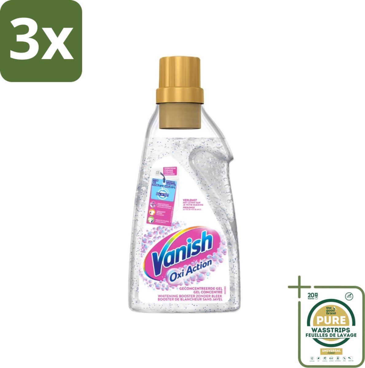 3 x Vanish Oxi Action - Vlekkenverwijderaar Gel - Witte Was - 1.5 L - Grootverpakking - Wit Was - Vlekverwijderaar - Bleekvrije Was - Witheid Herstellen - Geur Neutraliseren