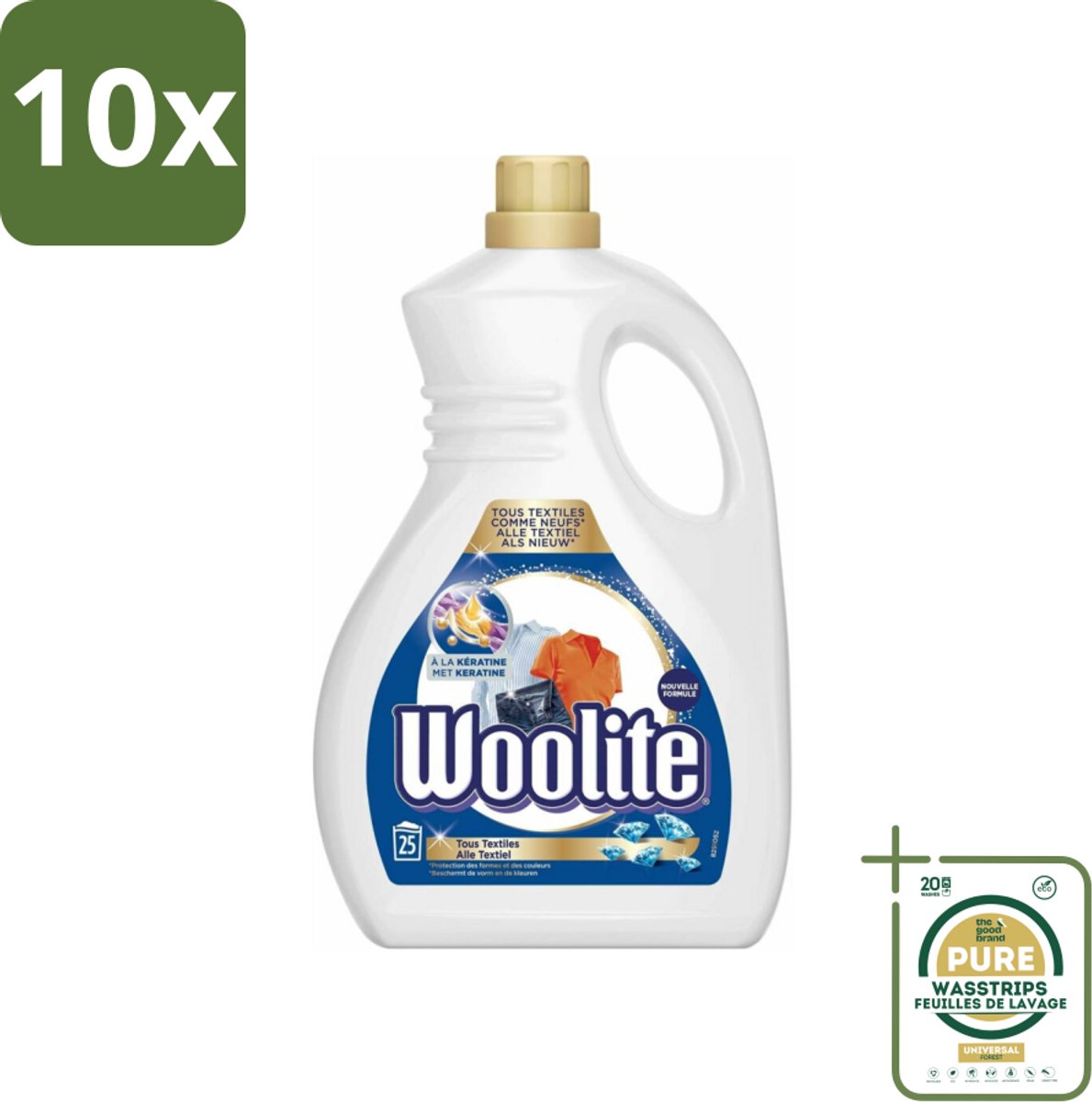 10 x Woolite - Wasmiddel - Vloeibaar Wasmiddel - Alle textiel - 25wb/1,5L - Grootverpakking - Keratine Wasmiddel - Textiel Verzorging - Pluisjes Verminderen - Vezel Beschermen - Wasmiddel Voor Alle Textiel