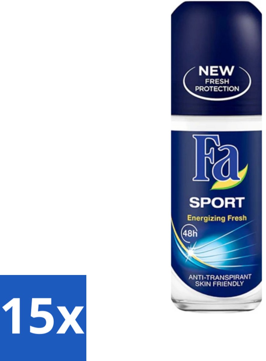 15 x Fa - Sport - Deodorant Roller - Energizing Fresh - 50 ml - Sport Deodorant - Frisheid - Energizing Fresh - 24 Uur Bescherming - Zweetvocht