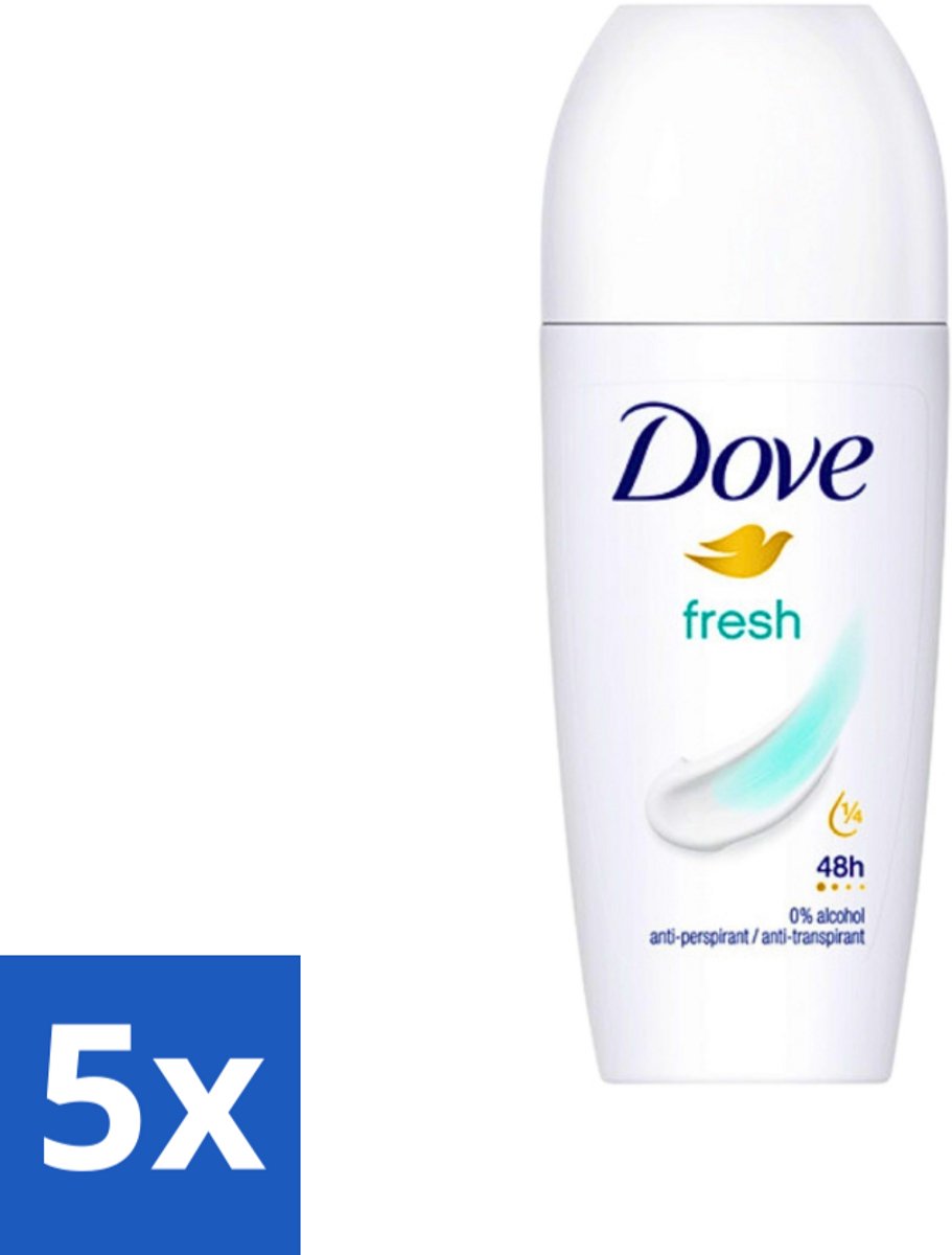 5 x Dove Fresh - Deodorant Roll-on - Anti-Transpirant - 50 ml - Frisheid - Transpiratie - Oksels - Deodorant - Frisse Geur