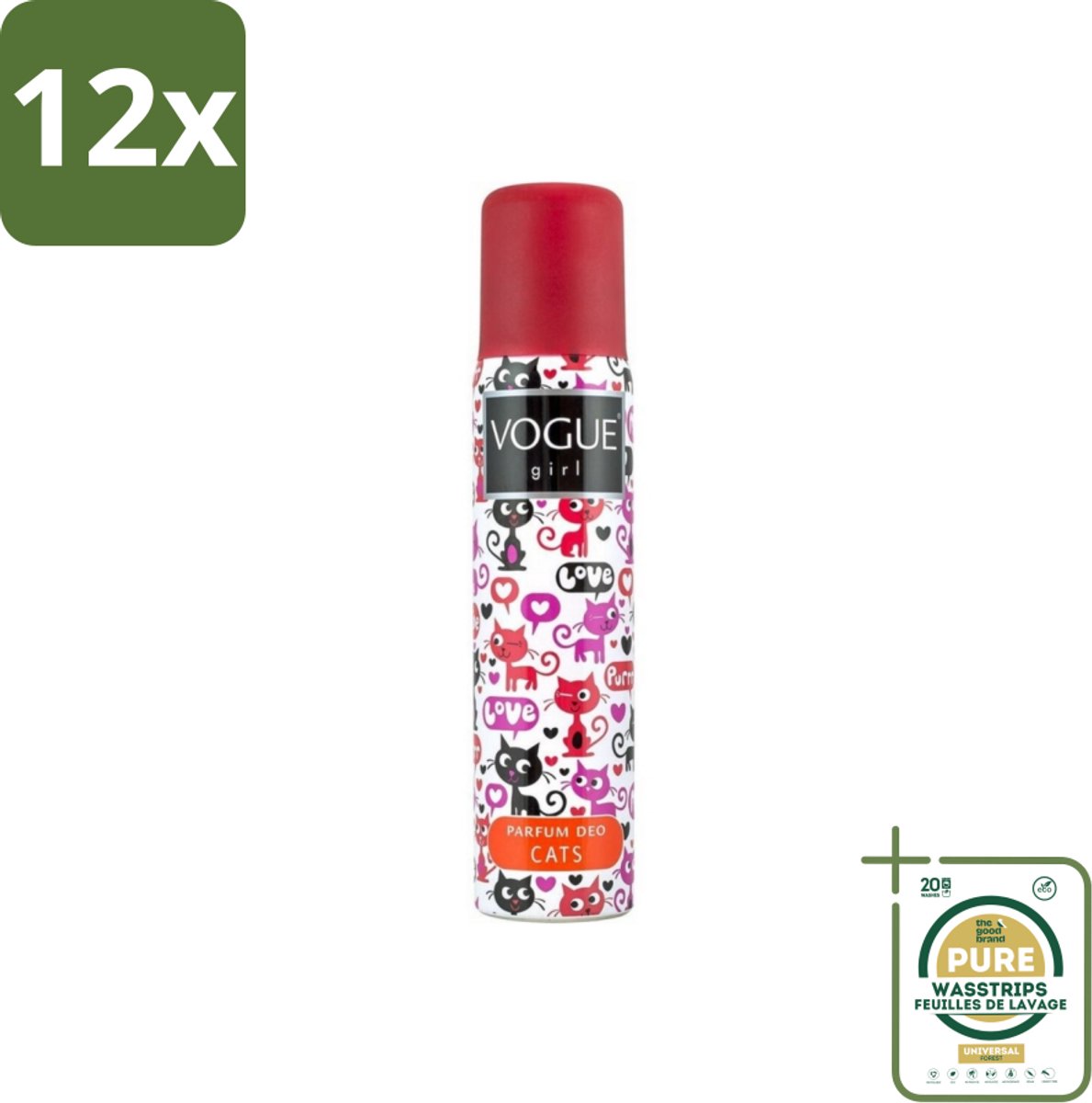 Vogue - Deodorant - Girl - Parfum Cats – 100 ml - Voordeelverpakking - 12 stuks - Jasmijn - Frisheid
