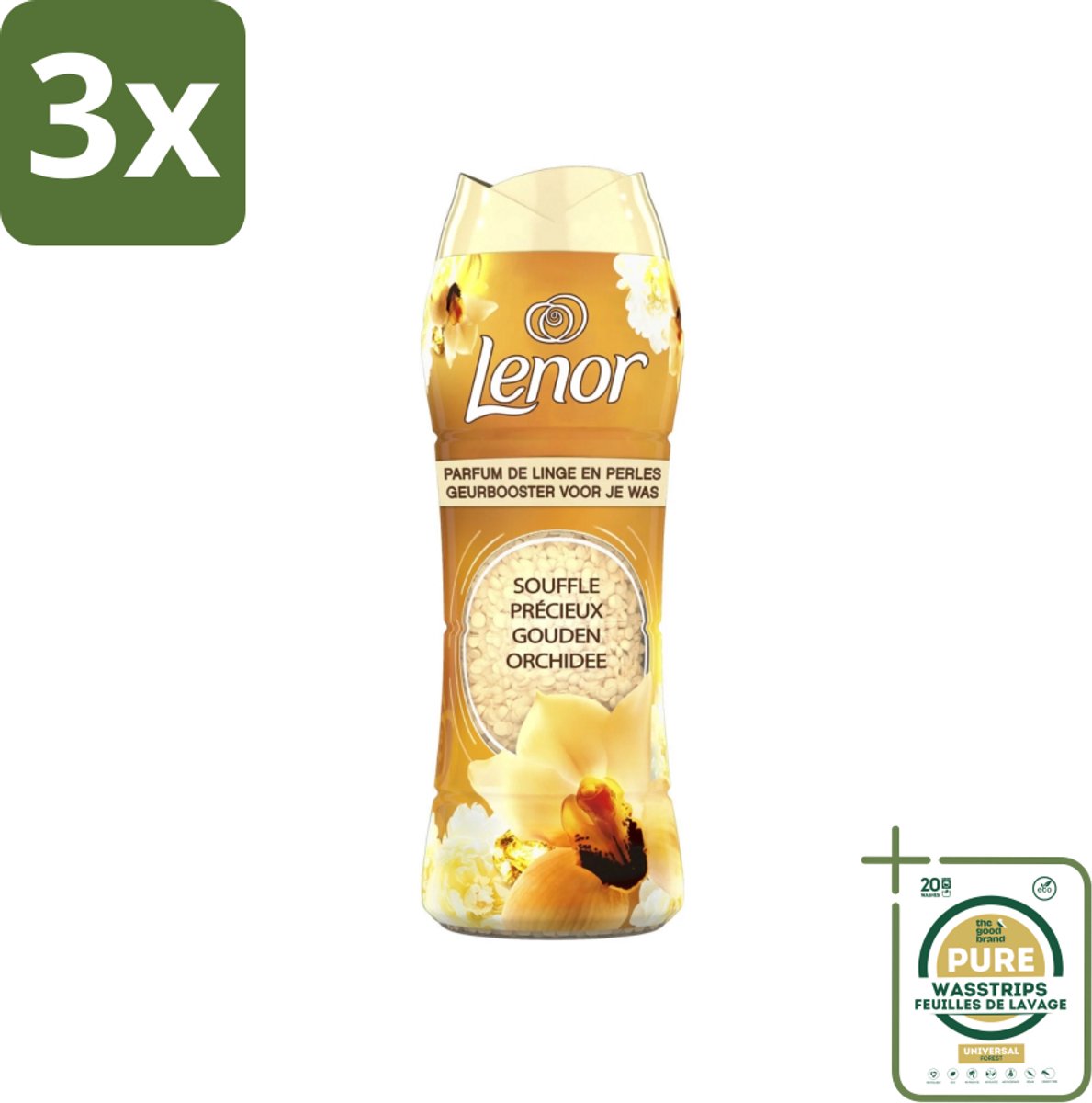 3 x Lenor - Geurbooster - Gouden Orchidee - 22 Wasbeurten - Grootverpakking - Geurbooster Was - Geur In Was - Geur In Kleding - Wasgeur - Geur In Wasmachine