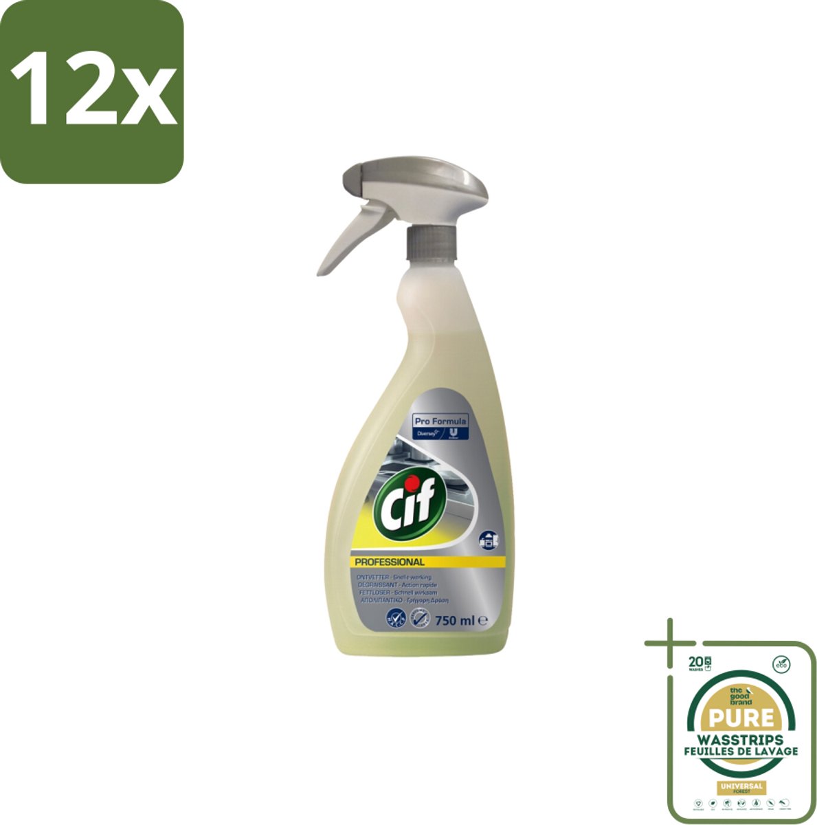 Cif - Ontvetter - Business Solutions Krachtige Keukenontvetter - 750 ml - Voordeelverpakking - 12 stuks - Aluminium reinigen - Eiwitrijk vuil
