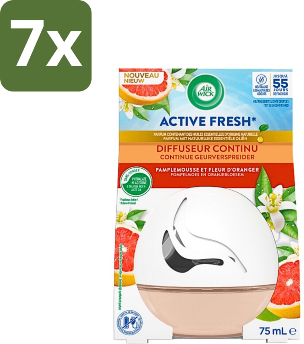 7 x Air Wick Decosphere - Luchtverfrisser - Grapefruit & Oranjebloessem - 75g - Luchtverfrisser - Frisse Geur - Grapefruit - Oranjebloessem - Geur Neutraliseren