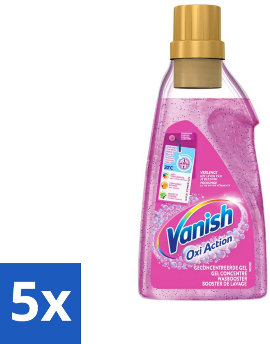5 x Vanish Oxi Action - Vlekkenverwijderaar Gel - Zonder Bleek - Gekleurde Was - 15 Wasbeurten - Vlekverwijderaar - Wasbooster - Kleuroverdracht - Geurneutraliseren - Wasbeurt
