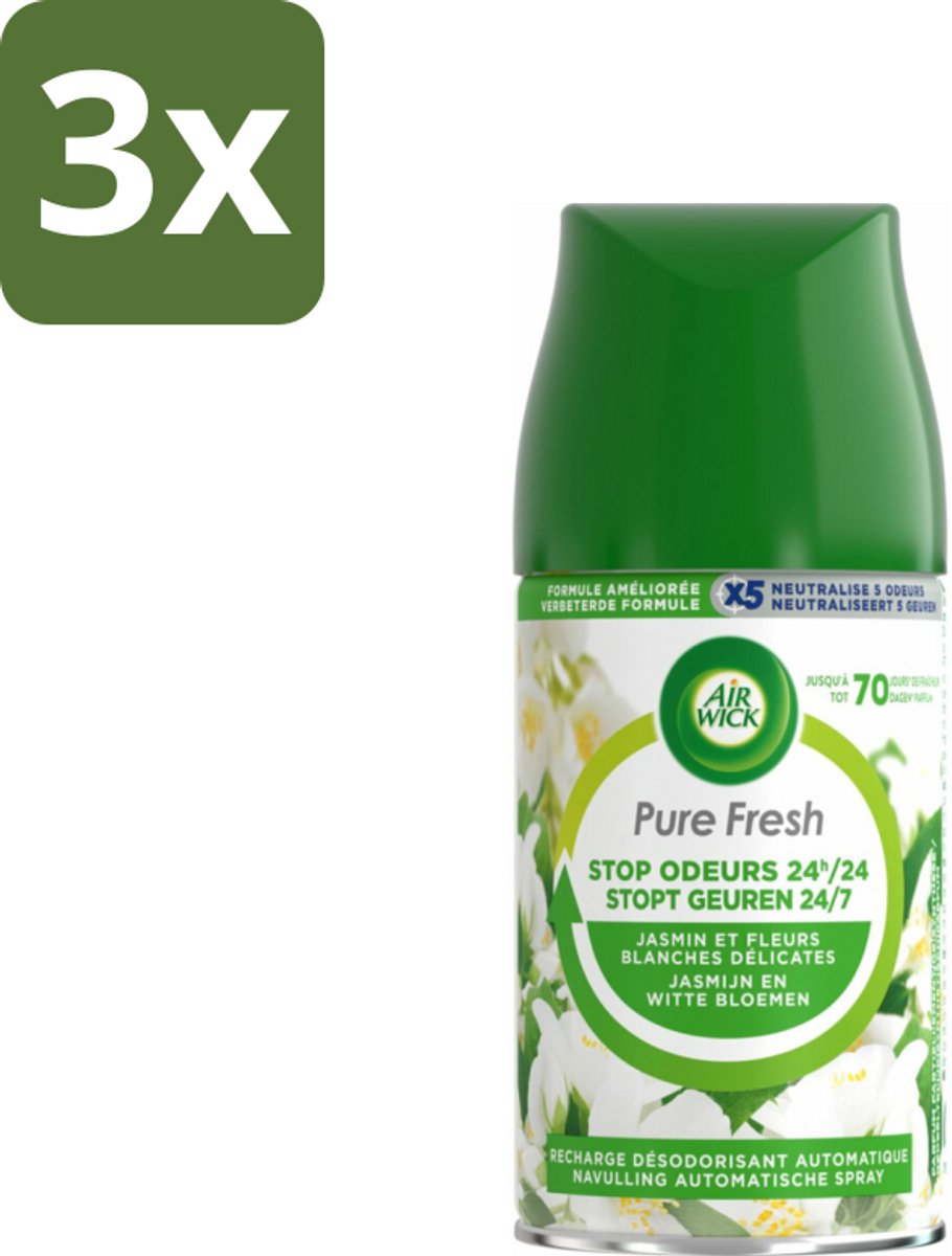 3 x Air Wick Freshmatic - Luchtverfrisser Navulling - Pure Jasmijn & Witte Bloemen - 250ml - Luchtverfrisser - Geurverspreider - Jasmijn Geur - Witte Bloemen Geur - Geurintensiteit