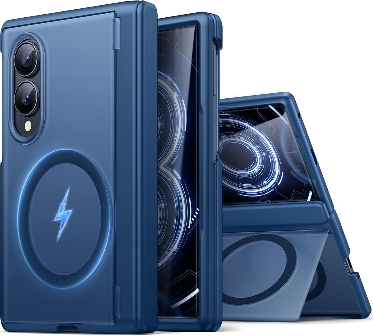 Zandarix Hoesje Geschikt voor Samsung Galaxy Z Fold 8 - Geschikt voor Mag - Kickstand - Militaire Kwaliteit - Schokbestendig - Back Cover Hoesje - Blauw