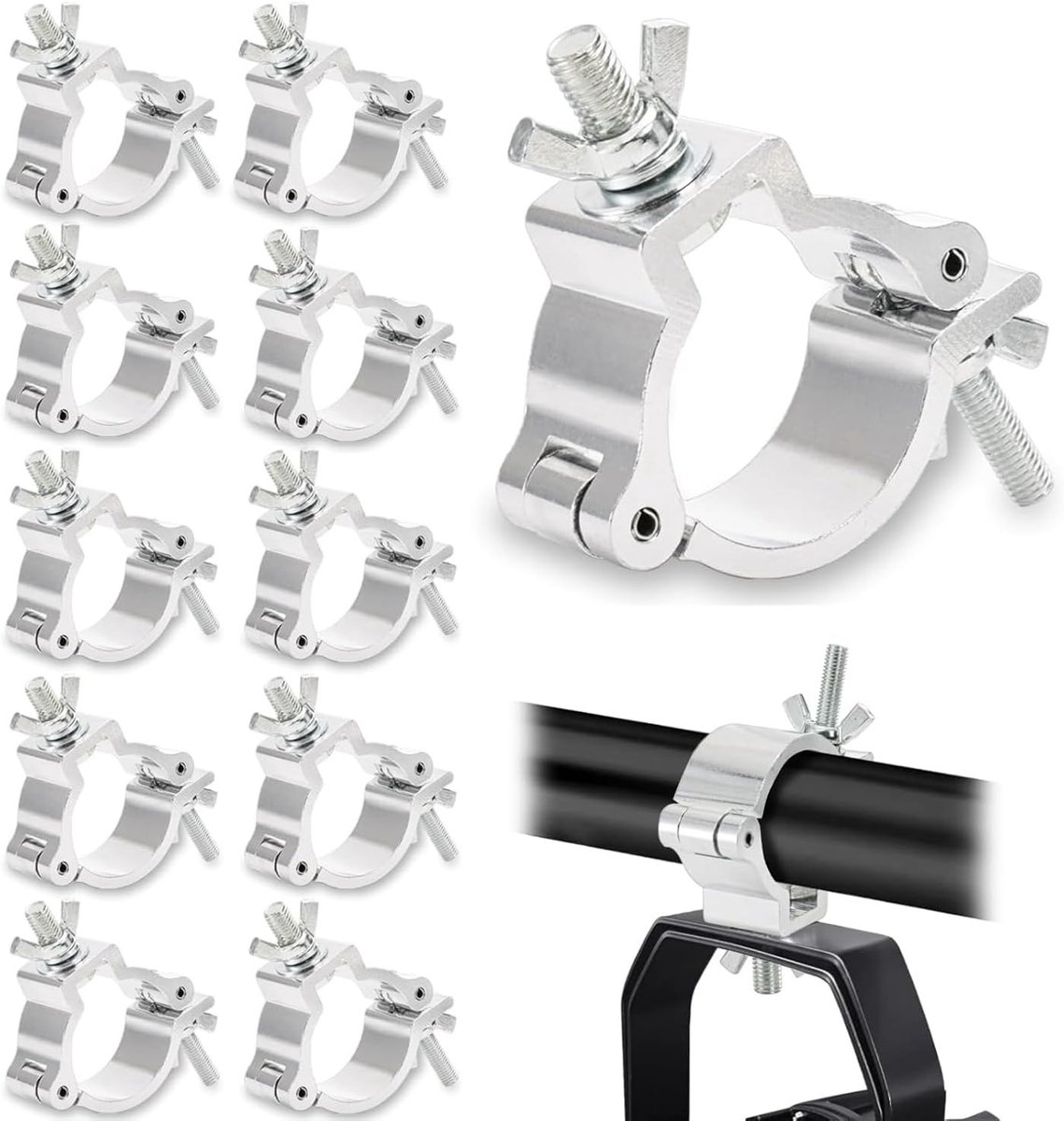 Set van 10 Aluminium Haak Klemmen voor Verlichting, 48-52 mm, 100 kg Zware Duurzaamheid voor Feesten en Evenementen