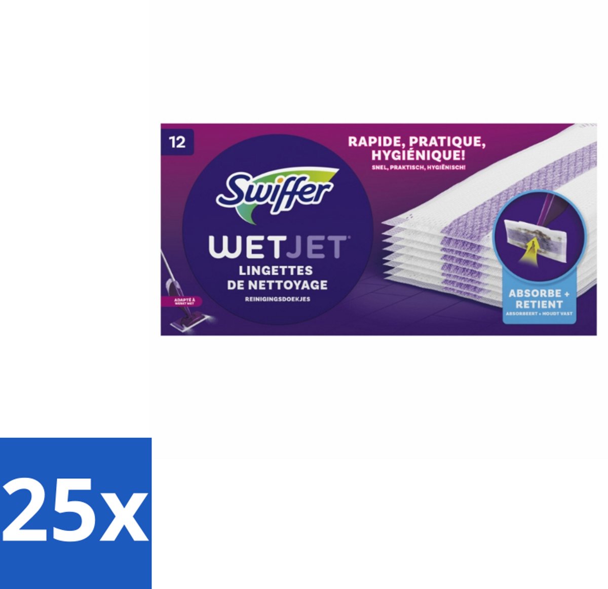 Swiffer - WetJet – Reinigingsdoekjes – Navullingen – 12 doekjes - Bulkverpakking - 25 stuks