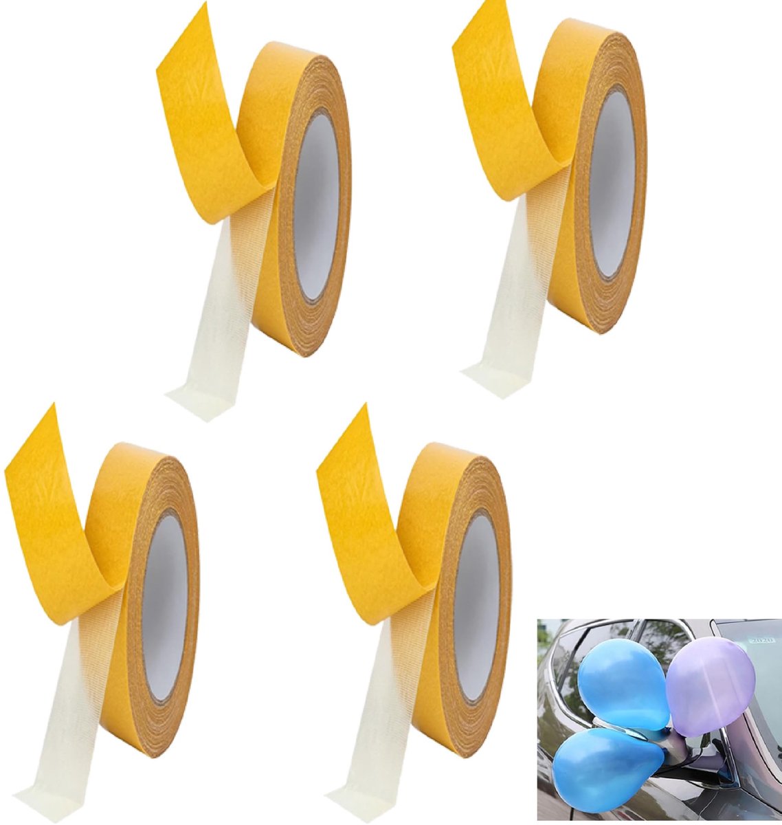Thijox - 4 Stuks Dubbelzijdige Textieltape 10 Mm X 10 M - Extra Sterke Tapijttape Voor Tapijten, Matten, Pads, Voor Binnen, Hardhout, Tegels, Laminaat