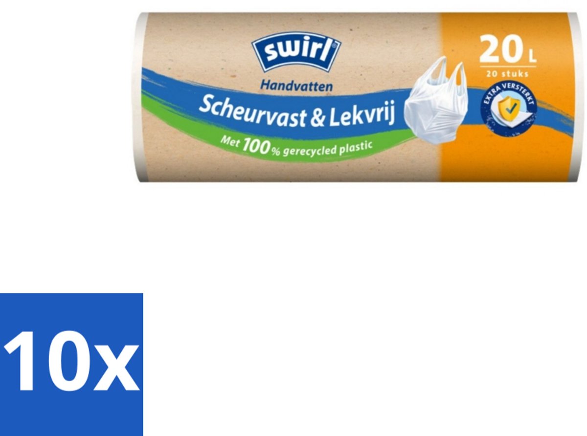 Swirl – Pedaalemmerzakken – 20 L – Handvat – 20 zakken - Bulkverpakking - 10 stuks