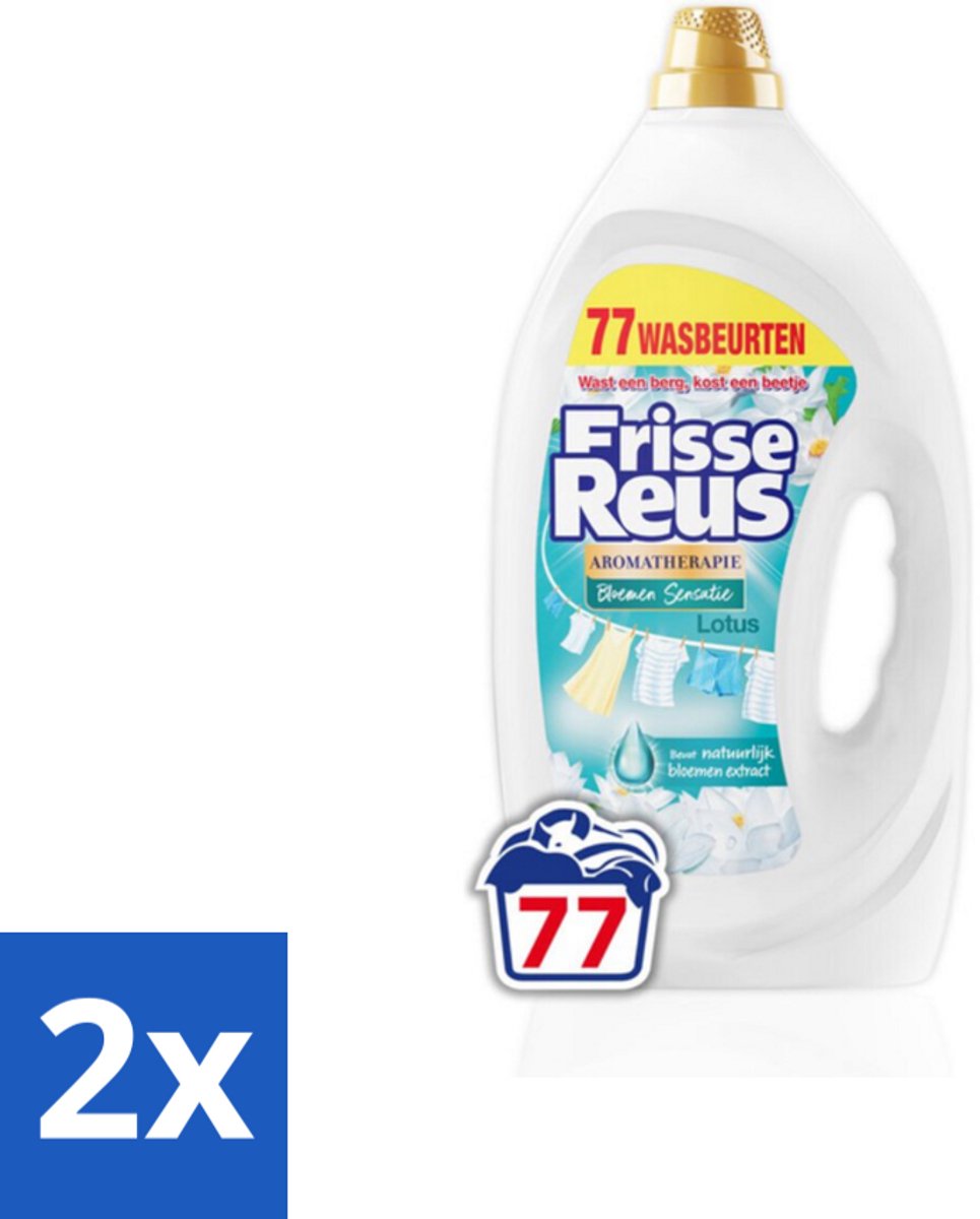 2 x Frisse Reus - Vloeibaar Wasmiddel - Lotus - Witte Was - 77 Wasbeurten - Wasmiddel - Witwas - Waskracht - Lotusgeur - Vloeibaar Wasmiddel