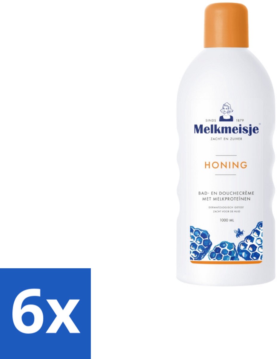 Melkmeisje – Bad & Douche – Honing – 1000 ml - Voordeelverpakking - 6 stuks
