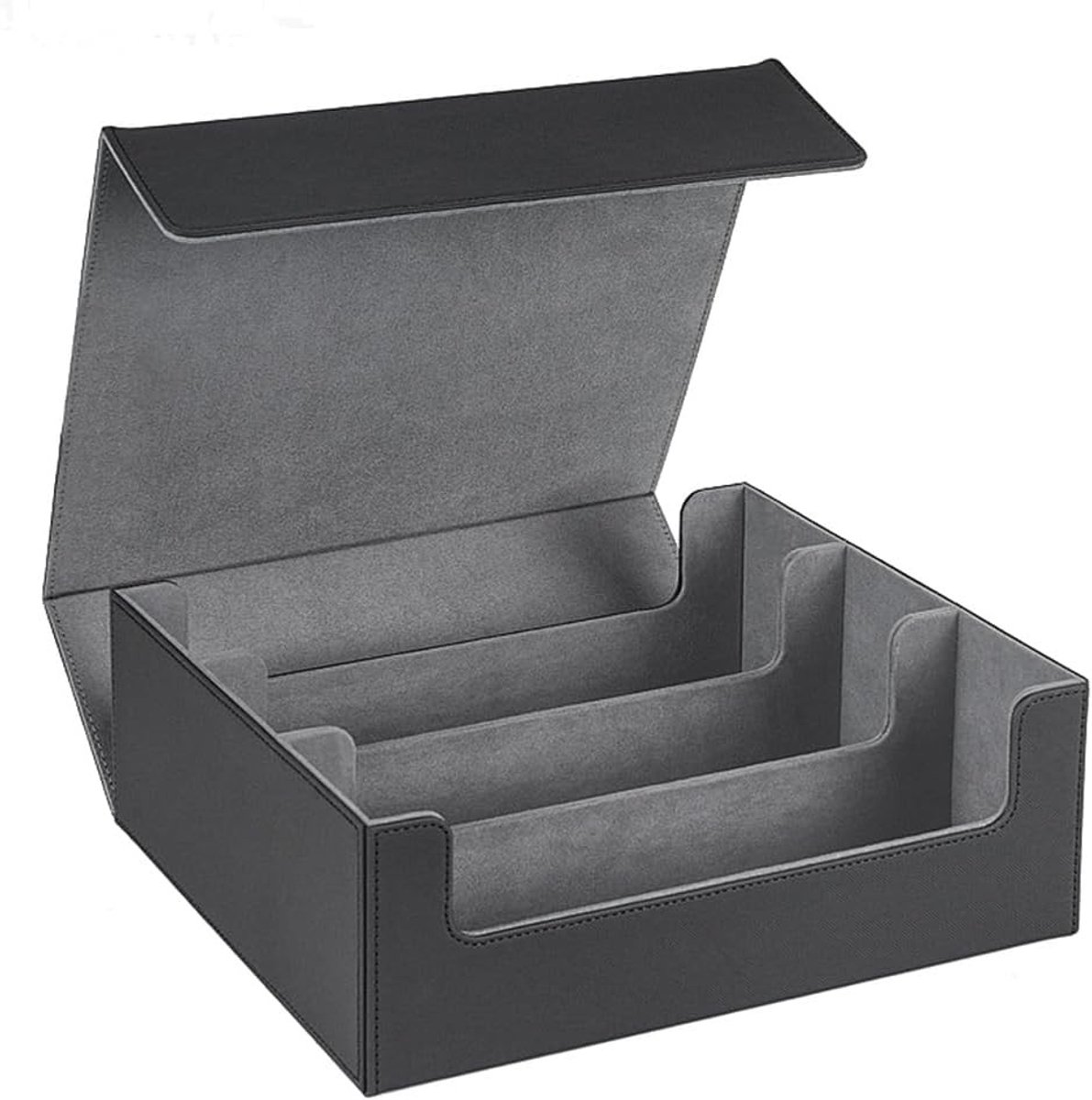 Premium Magnetische Kaartopslagdoos voor 1800+ Trading Cards, Leer Deck Case en Speelkaarten Box voor TCG en YuGiOh Kaarten (Zwart + Grijs)